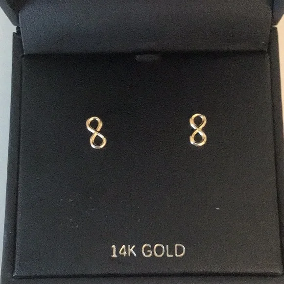 14K Gold Dainty Infinity Earrings NWOT - Picture 1 of 4
